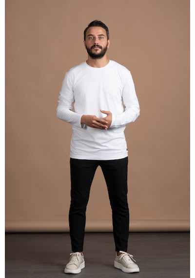 Paul Martin Regular Fit Bisiklet Yaka Rayon Kumaş Full Likralı Uzun Kol Sweatshirt Beyaz