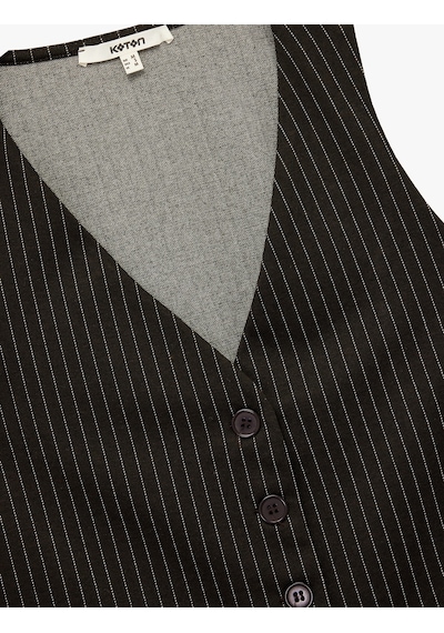 Koton Slim Fit Düğmeli V Yaka Parıltılı Çizgili Yelek Kahverengi Çizgili 6wak30003uk Kahve Çizgili