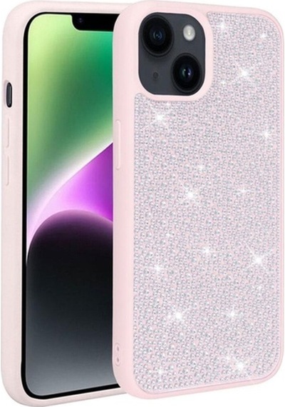 Apple Uyumlu iPhone 14 Kılıf Parlak Taşlı Tasarım Zore Ston Kapak Pembe