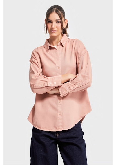 it's basic Kadın Pudra Renk 6s5-21 Organik Pamuk Viskon Kumaş Oversize Gömlek