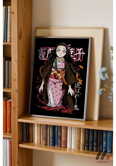 Demon Slayer Nezuko Anime Poster, Siyah Çerçeveli Duvar Tablosu - Anime Severlere Özel Hediye