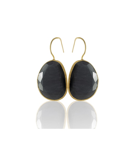 Kadir Jewellery 22 Ayar Altın Kaplama Fosil Taşlı Küpe -el İşçiliği Ve Hipoalerjenik Küpe Siyah