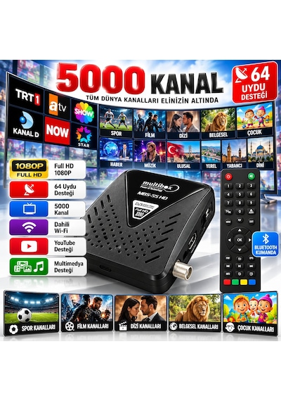 Tüplü Tv Uyumlu Multibox Mbs-55 Hd Full Hd Mini Uydu Alıcısı Dahili Wifi Youtube 5000 Kanal Bluetoot