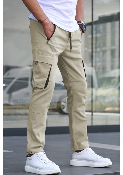 Madmext Ekru Kargo Cep Erkek Jogger Pantolon 5791 Ekru