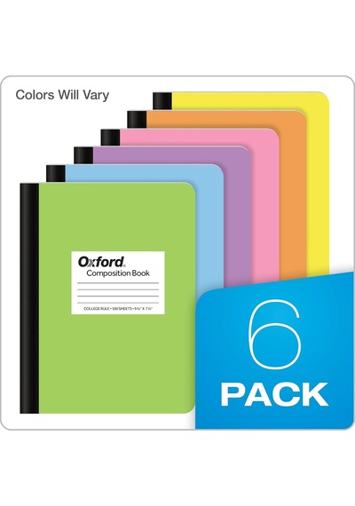 Oxford Kompozisyon Defterleri, 6'lı Paket, Kolej Çizgili Kağıt, 9-3/4 X 7-1/2 İnç, 100 Yaprak, Çeşitli Pastel Kılıflar 63760 Çok Renkli Oxford Kompozisyon Defterleri, 6'lı Paket, Kolej Çizgili Kağıt, 9-3/4 X 7-1/2 İnç, 100 Yaprak, Çeşitli Pastel Kılıflar 63760 Çok Renkli