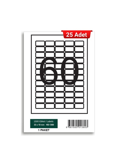 Herboy Hb-1360 33 X 19 Mm A4 Laser Etiket 25 Adet