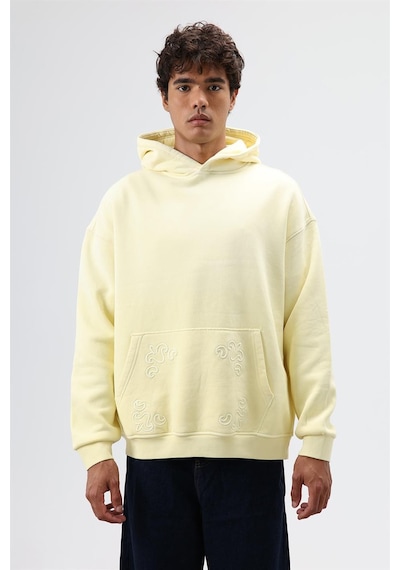Vamos Oversize Nakış Detaylı Hoodie Sarı