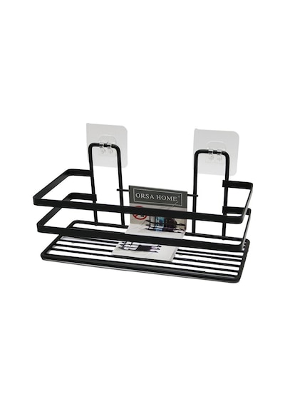 Orsa-992 Banyo Rafı Metal Siyah Dikdörtgen Çok Amaçlı Yapışkanlı Askılı Montaj Diğer