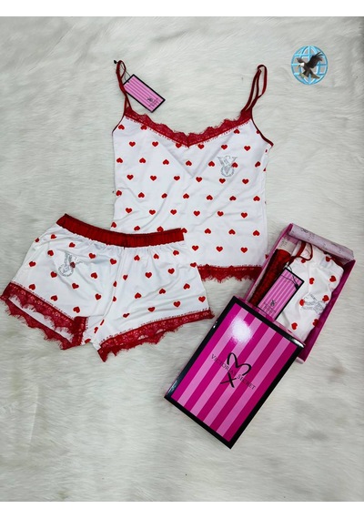 Victoria's Secret Bayan Yazlık Şortlu 2"li Pijama Takımı Beyaz