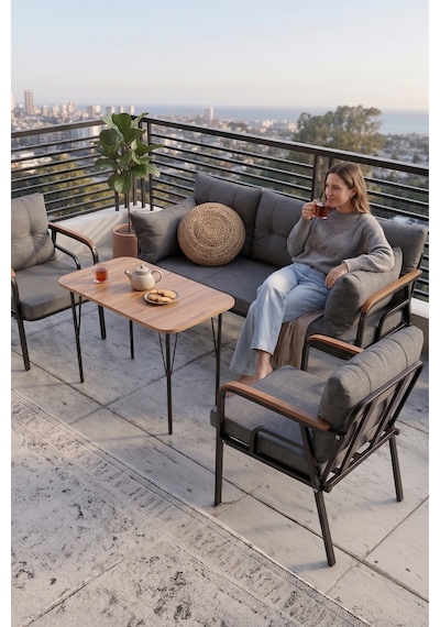 Canisa Ekon Serisi 1. Sınıf 3+1+1 Gri Bahçe Balkon Oturma Koltuk Takımı