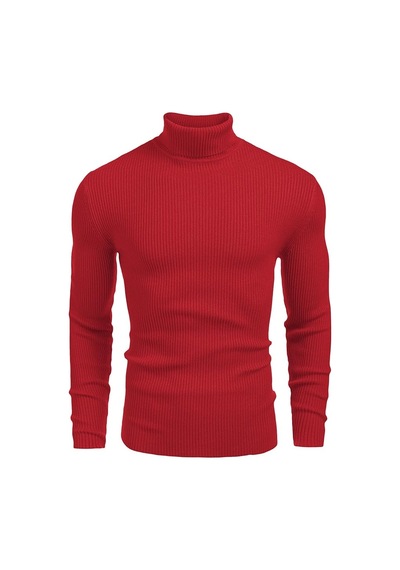 Polızeı Erkek Slim Fit Boğazlı Triko Kazak Esnek Dokulu Kırmızı