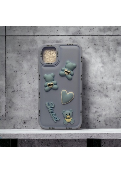 Apple iPhone 11 Uyumlu Ayıcıklı Kalın Silikon Kılıf Darbeye Dayanıklı Sevimli Mavi