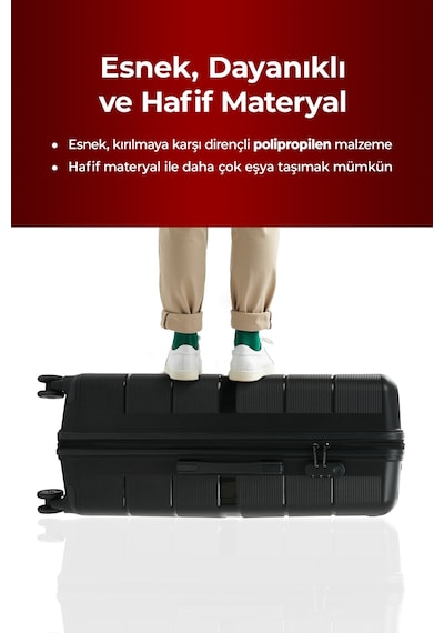 Cotpoly Home Olimpos Pp Polipropilen Kırılmaz Orta Boy Valiz 360 Döner Sessiz Tekerlekli Siyah