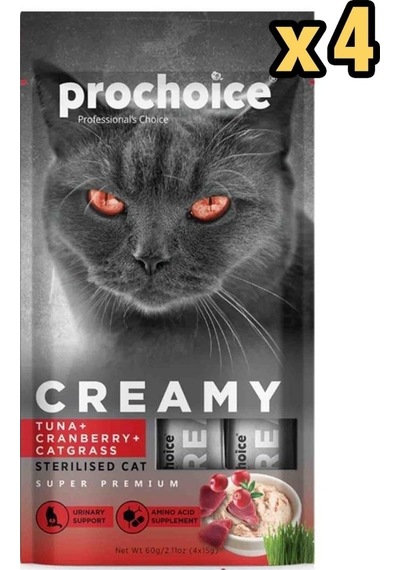 Pro Choice Creamy Ton Balıklı Kızılcıklı ve Kedi Otlu Sıvı Kedi Ödül Maması 4'lü 4 x 15 G