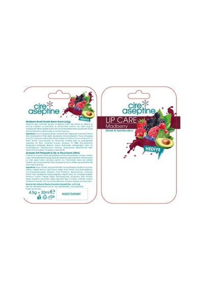 Lip Care Madberry Renkli Dudak Bakım Kremi 4,5 G + Avokado Krem Hediyeli