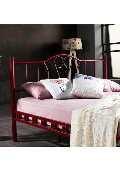 Argimo Orkide Çift Kişilik Ferforje Metal Karyola Bordo 120 x 200