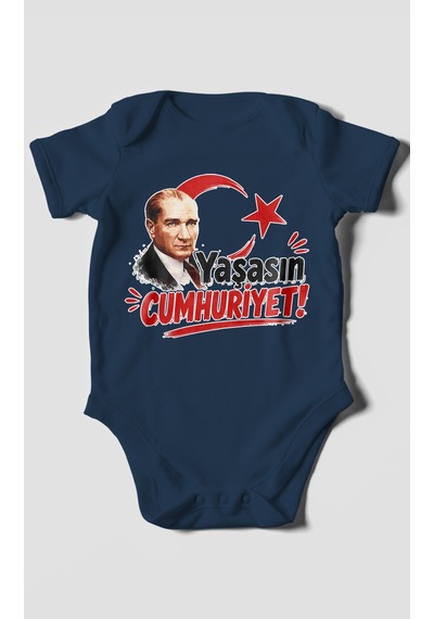 Morivokids Yaşasın Cumhuriyet Kısa Kollu Bebek Body %100 Pamuk Lacivert
