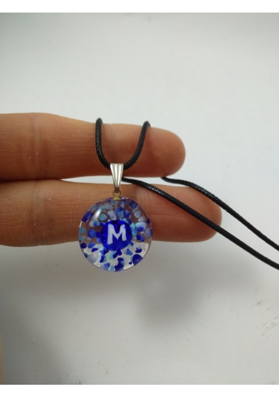 Cam Harf Kolye – Handmade El Yapimi Murano– (M) Harfi Modeli Gümüş