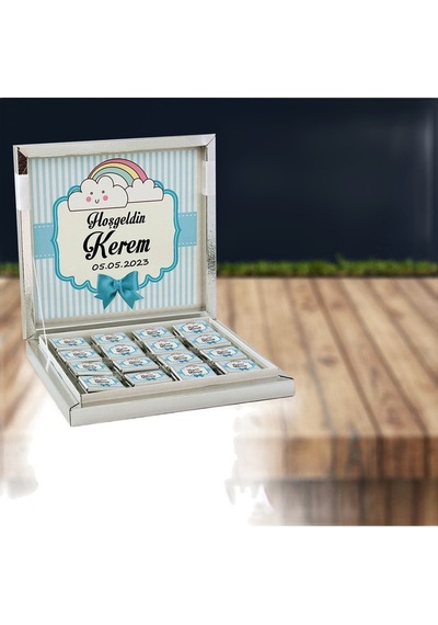 Isimli Erkek Bebek Doğum Günü Çikolatası Kutulu 32 Adet