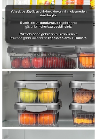 Vienev 3lü Kendinden Çizgili Kilitli Kapaklı Saklama Kabı Seti 2 Litre Antrasit