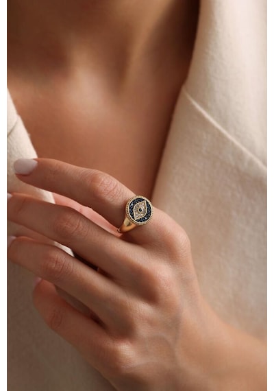 Evil Eye Altın Yüzük Opal Taş Özel Tasarım T13595 Renkli
