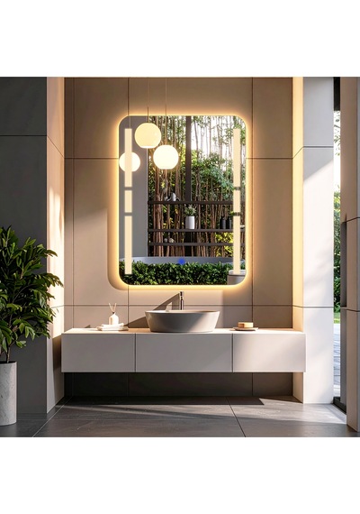 Drayno Günışığı Lazer Kumlamalı Lavabo & Banyo Aynası Dokunmatik Sensörlü 70 X 45