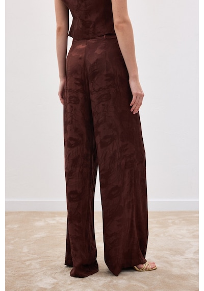 Sateen Jakarlı Bol Pantolon - Kahve-136817 Kahve