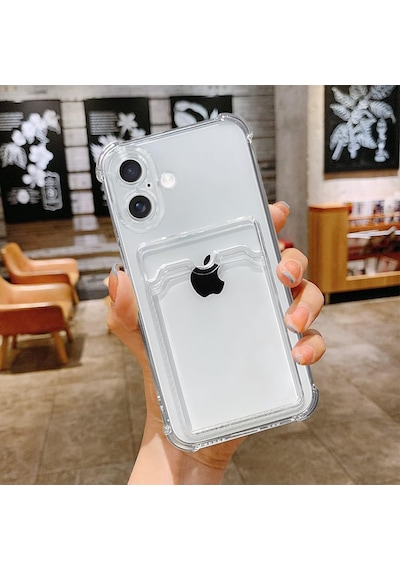 İphone 16 Plus Uyumlu Kamera Korumalı Kartlıklı Köşeleri Airbag Tasarımlı Darbe Önleyici Şeffaf
