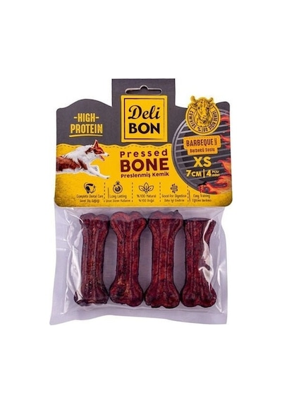 Delibon Deri Pres Barbekü Aromalı Kemik Köpek Ödülü Xsmall 7 CM 4'lü