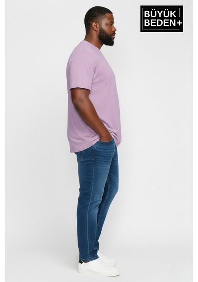 Superlife Büyük Beden Erkek Basic Tişört Pamuklu Düz T-shirt 3xl-6xl Spr26bts510 Lila