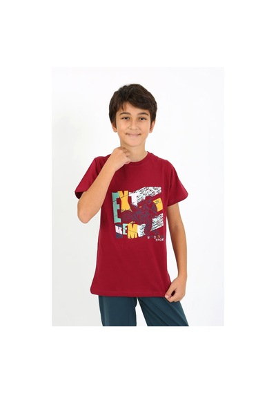 Akbeniz Erkek Çocuk Kısa Kol Penye Pijama Takım 20758 Bordo