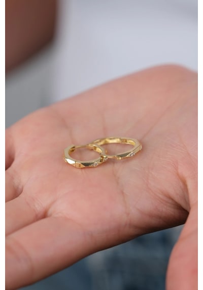 14 Ayar Altın Taşlı Halka Küpe 703 Gold