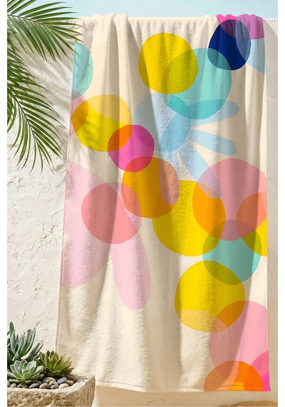 Soyut Renkli Plaj Havlusu - Pastel Tropikal Geometrik Havuz Deniz Banyo Hızlı Kuruyan Sahil Örtüsü Çok Renkli