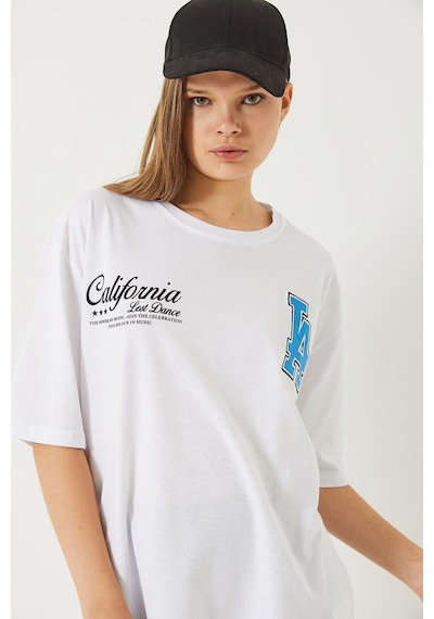 Shade Kadın Los Angeles Baskılı Oversize Kısa Kollu Penye T-shirt 5197 60283079 - Beyaz