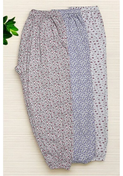 Pi Giyim 3 Adet Kadın Desenli Uzun Lastikli Pijama Altı Yazlık Karışık3