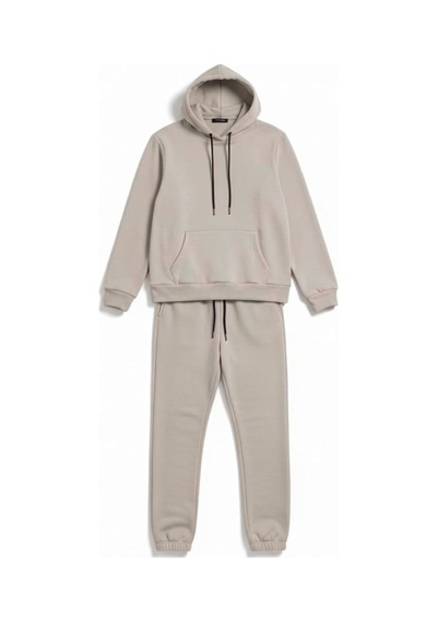 Moibody Kadın 3 İplik Şardonlu Eşofman Takımı Premium Kapüşonlu Sweatshirt Ve Jogger Alt Bej Bej