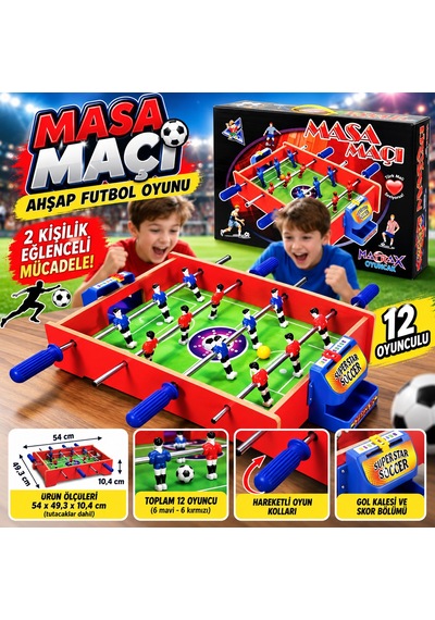 Ahşap Masa Maçı Oyunu 2 12 Oyunculu 2 Kişilik Langırt, Masaüstü Futbol Oyunu