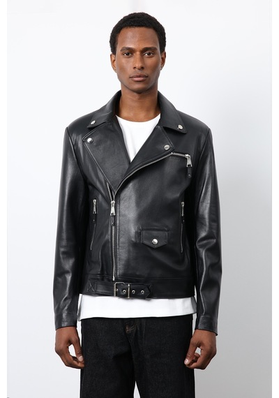Antioch 100% Deri Biker Ceket Siyah