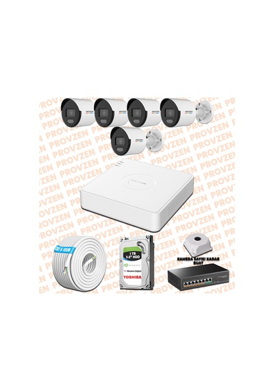 Provzen Hikvision 5 Ip Kamera 7/24 Renkli Mikrofonlu Güvenlik Kamerası Olay Anında Bildirim