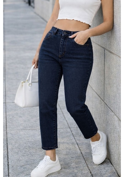 Cedy Denim Kadın Yüksek Bel Soho Boyfriend Jean C599 Lacivert