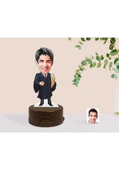Kişiye Özel Avukat Karikatürlü Dekoratif 3D Biblo Led Işıklı Gece