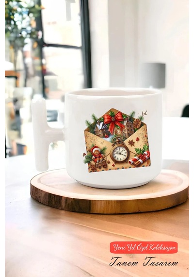 Yeni Yıl Yılbaşı Noel Tasarımlı T Kulp Seramik Kupa 126 Beyaz