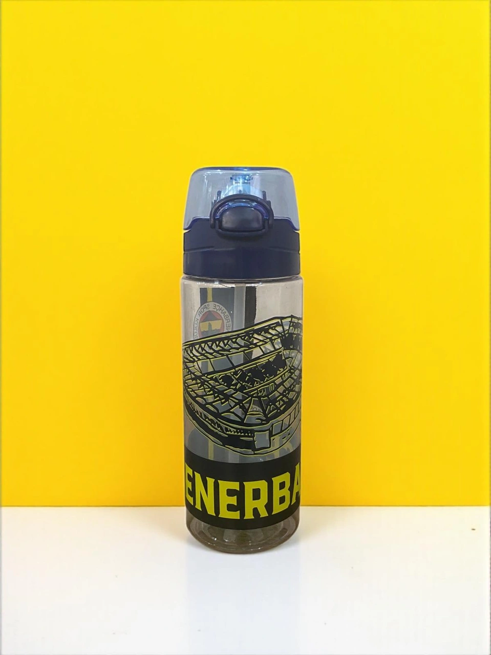 Fenerbahçe Taraftar Şeffaf Stad Figürlü 500 Ml Pipetli Suluk Matara Lacivert