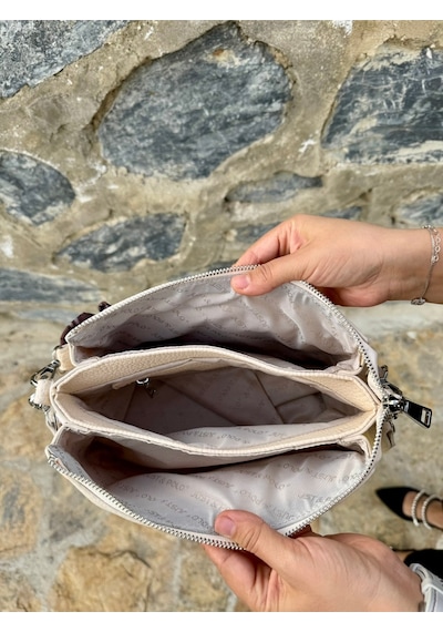 Kadın Orijinal Just Polo Yumuşak Deri Şal Detaylı Ayarlanabilir Askılı El Ve Omuz Çantası Shopper Bej
