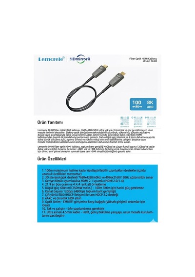 Oh08 10metre Fiber Optik Hdmı 2.1 Kablo - 8k 60hz / 4k 120hz - Earc Hdr Destekli Görüntü Aktarıcı