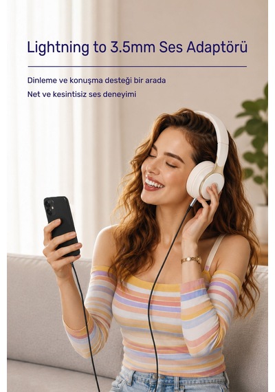 Lightning - 3.5mm Aux Ses Kablosu 1.5 Metre, Trrs 4 Kutuplu Mikrofon Destekli İphone İpad Uyumlu, Kulaklık Hoparlör Araç Ses Adaptörü, Örgülü Altın Kaplama A578e