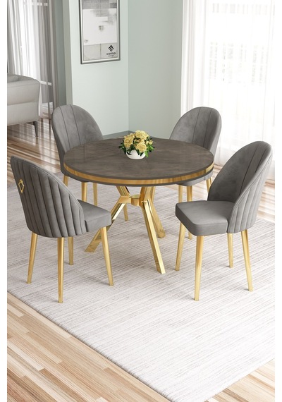 Canisa Mos Serisi 90x90 Lak Panel Antrasit İroni Gold Kaplama Ayaklı Masa Takımı Ve 4 Gri Sandalye Antrasit İroni Masa Sandalye Gri Gold Detay Canisa Mos Serisi 90x90 Lak Panel Antrasit İroni Gold Kaplama Ayaklı Masa Takımı Ve 4 Gri Sandalye Antrasit İroni Masa Sandalye Gri Gold Detay
