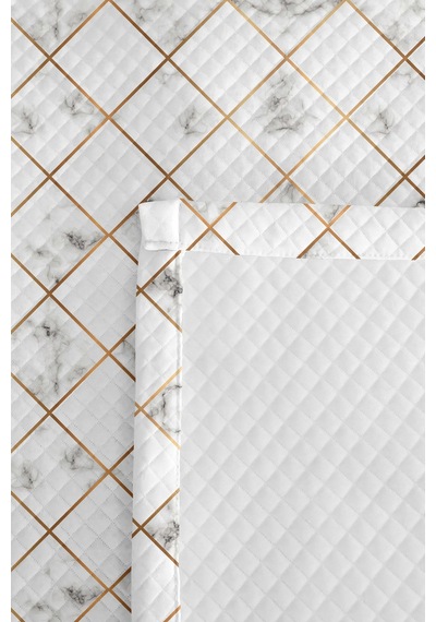 Mermer Geometrik Genç Odası Tek Kişilik Pike Takımı-gold Gri Modern 160x220 Cm Kapitone Yatak Örtüsü Dumanlı Saten İzi