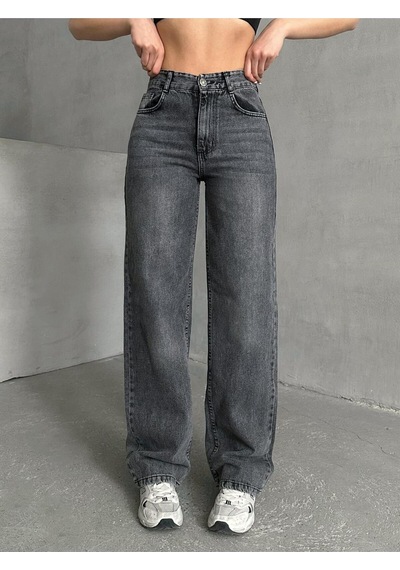 Kene Jeans Kadın Siyah Kar Yıkama Bolpaça Jeans Kot Pantolon Siyah