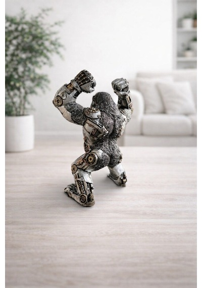 Dekoratif Mekanik Goril Biblo 28 Cm Metal Görünümlü Modern Heykel Obje